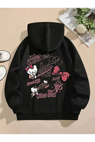 oneagılyazı Kışlık Kapüşonlu Sweatshirt, Çocuk Hello Kitty Sırt Baskılı