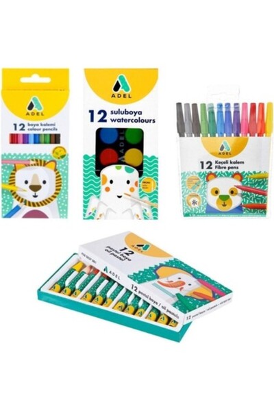 Adel 4 Lü Boya Kırtasiye Seti (Kuru+Sulu+Pastel+Keçeli)