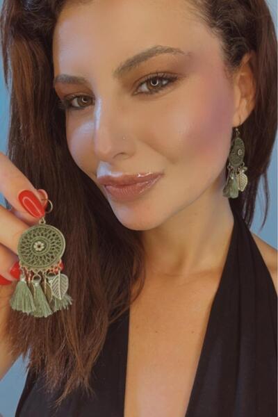 Melissa Boutique Women's Khaki Knitted Design Tassel Earrings