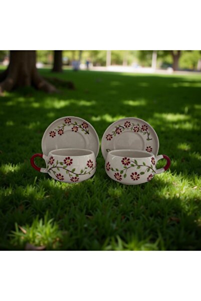 İlbay Çini Takı 2 Mugs with Ivy Flower Pattern and Beren Plate