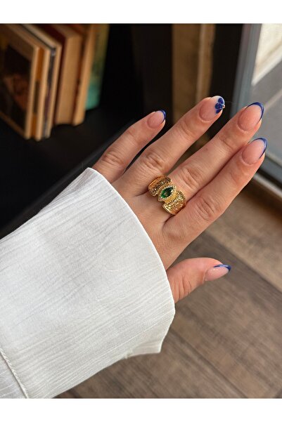 HOUSEKİ خاتم حجري أخضر سميك عتيق قابل للتعديل