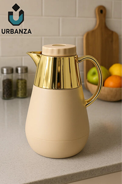 Urbanza Beige & Gold Vacuum Flask 1L – Luxury Insulated Coffee & Tea Thermos