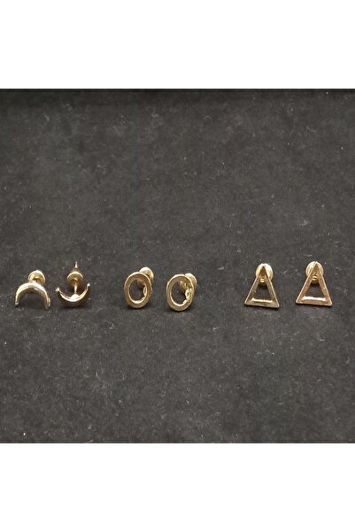 SEVAS GOLD أقراط ذهبية اللون بأشكال هندسية مكونة من 3 أزواج