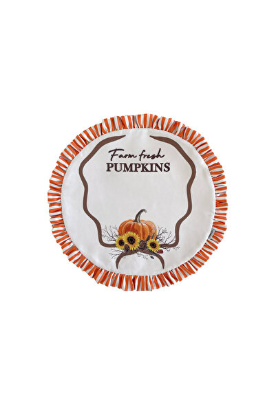 RİTMOHOME Sonbahar, Kabaklı, Autumn, Desenli, Renkli, Fırfırlı, Yuvarlak Amerikan Servis 40Cm Çap (1 ADET)