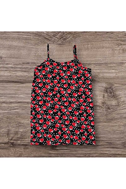 ESTA STORE Black Color Red Strawberry Patterned Tank Top with String Straps