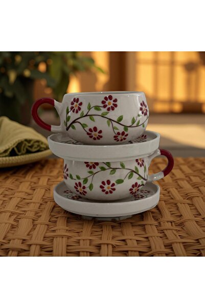 İlbay Çini Takı Red Ivy Flower with Bear Plate