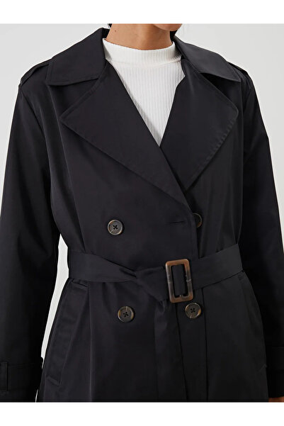 LC Waikiki LCWAIKIKI Classic Siyah Kruvaze Yaka Kadın Trençkot