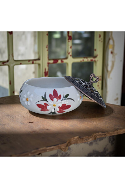 İlbay Çini Takı Ceramic Poyraz Sugar Bowl Red Crocus Flower