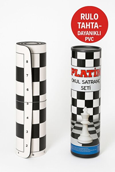 TOYFEST Platin Okul Tipi Rulo Satranç Seti – Dayanıklı PVC Tahta ve Silindir Taşıma Kutusu