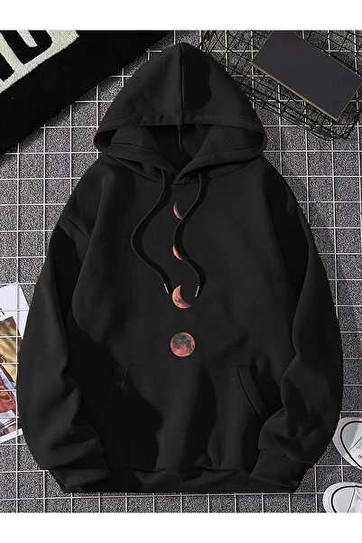 cc collection Hanorac oversize unisex cu glugă, imprimat cu Fazele Lunii - St...