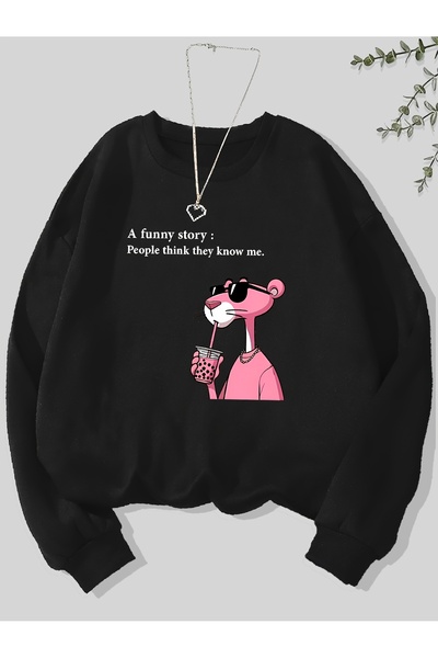 cc collection Hanorac oversize unisex cu imprimeu pantera tricou - Combinație...