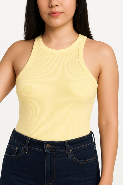 Hayalet Soft Textured Halter Neck Cotton Ribbed Tank Top – Basic & Comfortable Women's Top