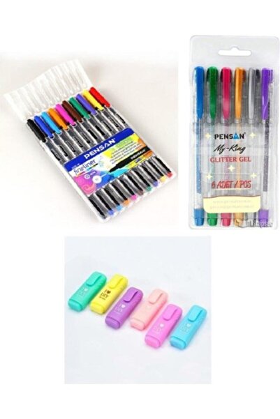 Pensan Simli Keçeli Fosforlu Kalem Seti