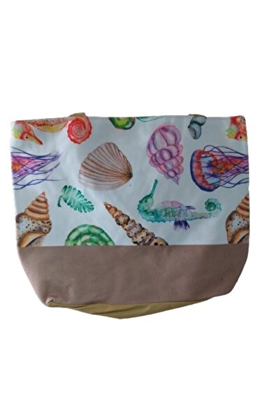 OEM Geanta de plaja, alb/maro, bumbac, 40x31 cm