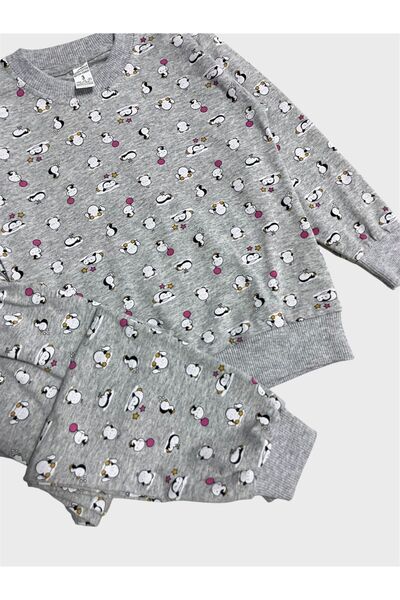 ALİŞ KİDS Σετ παιδικών βαμβακερών γκρι πιτζάμες με μακρυμάνικο σχέδιο πιγκουίνου για την εποχή