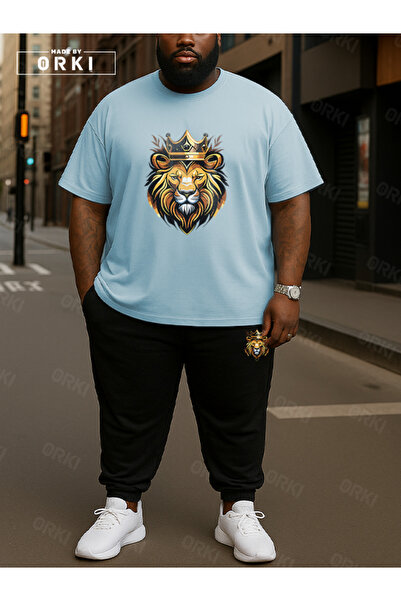 EFFRENATU King of the Street Printed Oversize Large Size Light Blue T-Shirt &...