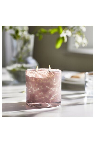 IKEA LUGNARE Scented candle in glass, 2 wicks, Jasmine/light pink, 50 hr
