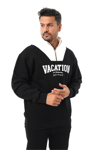 Rodrigo Unisex Half Oversize Cotton Soft Fleece Inside Zippered Stand Collar Printed Sweatshirt