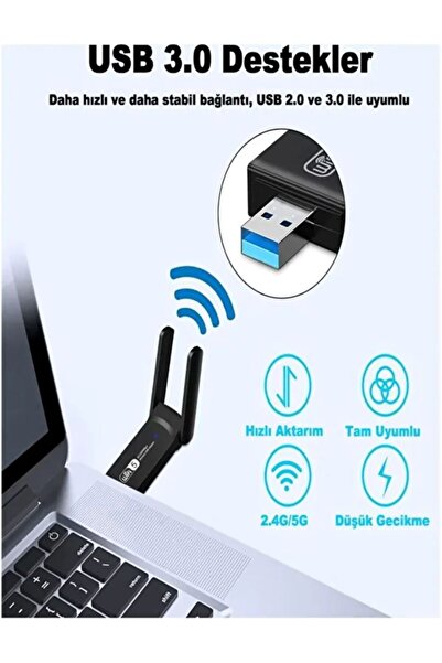 pluscore AC1300 Wİ-Fİ 5G Dual Band Wireless Adaptör, USB 3.0 Kablosuz Ethernet, İnternet
