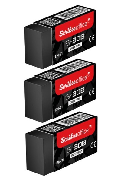 Scrikss Küçük Boy Siyah Silgi No:30 (S-30B) 3 Adet