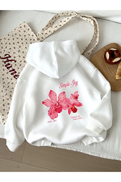 cc collection Hanorac oversize cu glugă pentru femei, cu imprimeu pe spate Si...