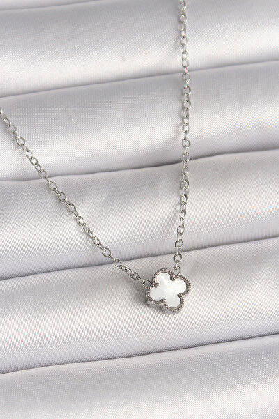 ANGELSS JEWELLERY 316L Steel Silver Color White Clover Model Women's Necklace...