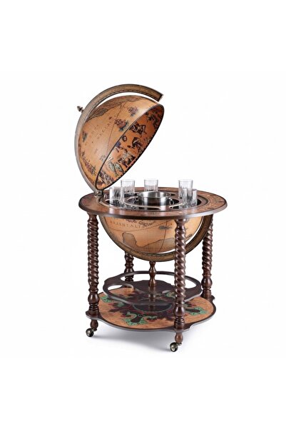 Zoffoli Bacco Spiral Ayaklı Dünya Bar – 69x69x98 cm |Klasik 16. Yüzyıl Harita...