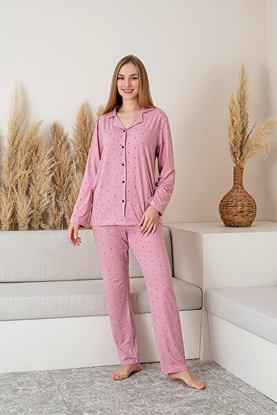 JUPİTER GLOBAL TRADİNG Long Sleeve Milan Shirt Pajama Set - Soft Series L-Pink