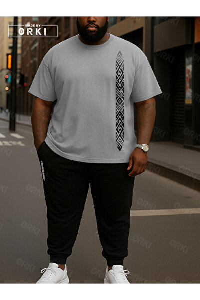 EFFRENATU Trendy Stylish Printed Oversized Gray T-Shirt & Black Pants Tracksuit Set