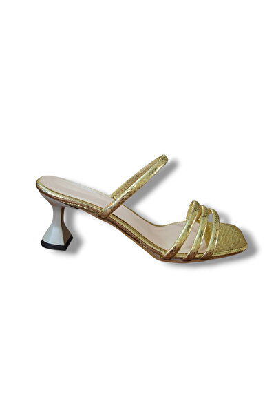 BARONES SHOES Gold Color Mirror Material Gray Goblet Heeled Women's Sandals