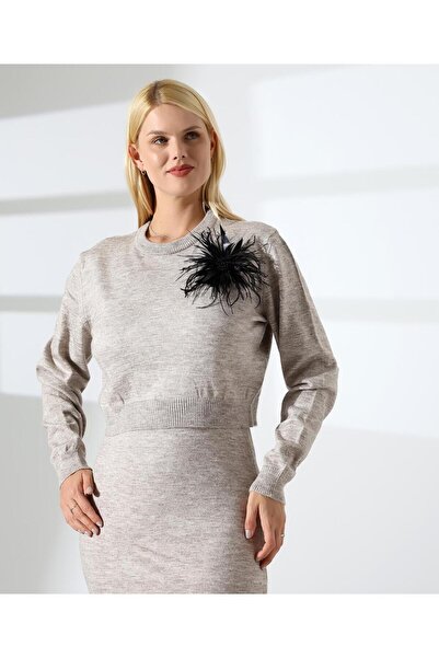 REDMİNA fashion Feather Detailed Sweater-Dress Knitwear Set