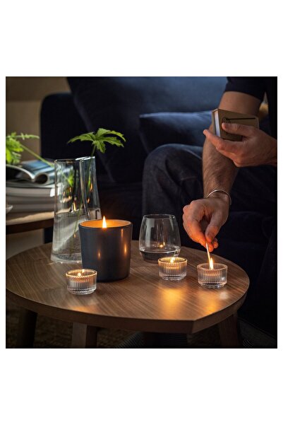 IKEA FRUKTSKOG Scented tealight, Vetiver & geranium/black-turquoise, 3.5 hr