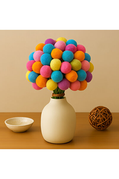 klubeconcept El Yapımı Keçe Ponpon Çiçek Buketi