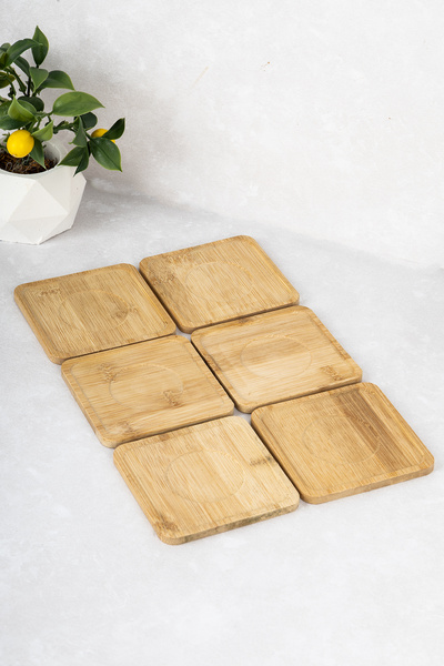DNS HOME Set of 6 Modern Square Bamboo Coasters Tea Plate Coasters Cup Coasters