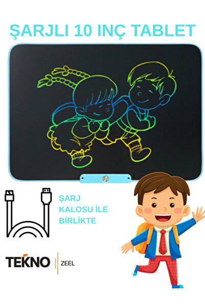 teknozeel Grafik Çizim Ve Yazı Çocuk Tableti - Mavi Şarj Edilebilir