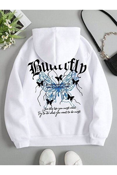CLASSY.MODA Unisex Oversize 3 Thread Hoodie 🦋 ✨   Butterfly Patterned Hooded Sweatshirt Casual Streetwear Style