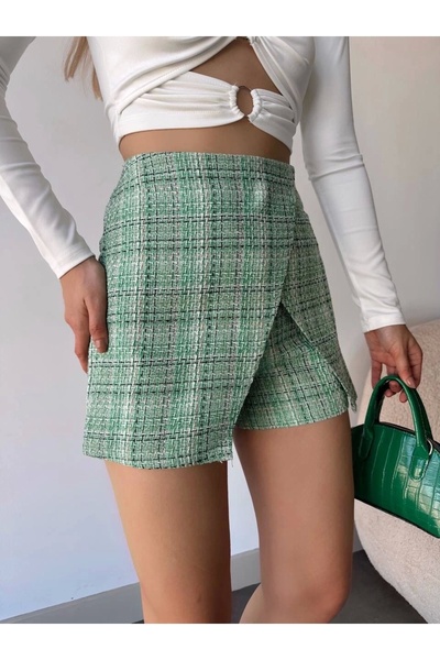 By Mop Tweed Shorts Skirt with Flap Green