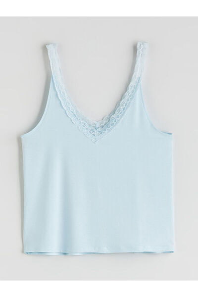 LC Waikiki New Season V-Neck Lace Detailed Women's Pajama Top