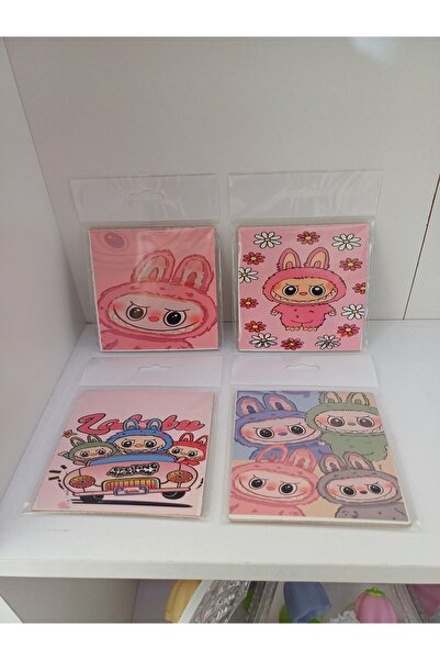 Minik Mucizeler 4 adet labubu desenli ahşap bardak altlık labubu