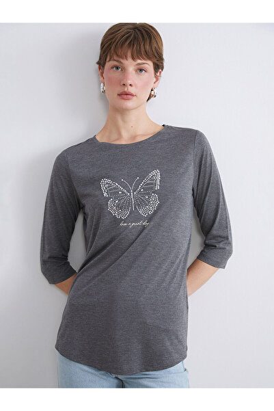 LC Waikiki Γυναικείο T-Shirt με λαιμόκοψη με πέτρες