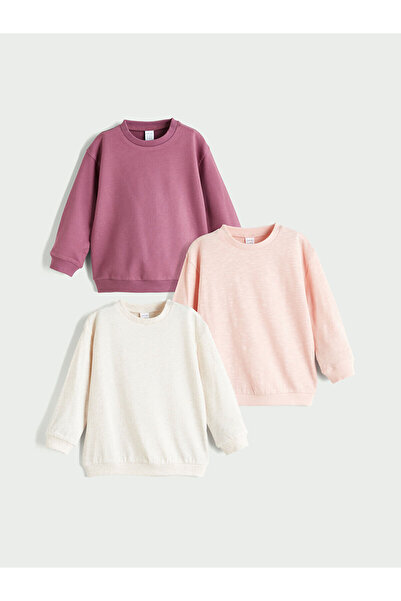 LC Waikiki Çelebi Store'dan Kaliteli Parçalar | Bisiklet Yaka Basic Kız Bebek Sweatshirt 3'lü