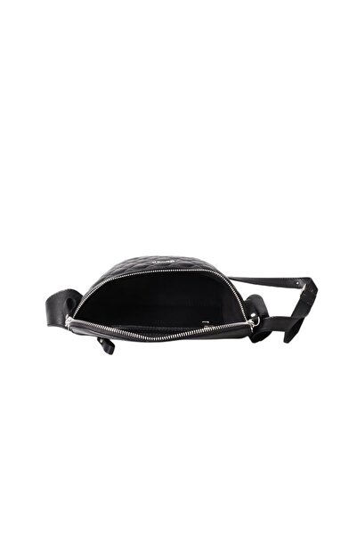 DERİJE Hakiki Deri Siyah Capitone Baskılı Unisex Bel Çantası (T255)