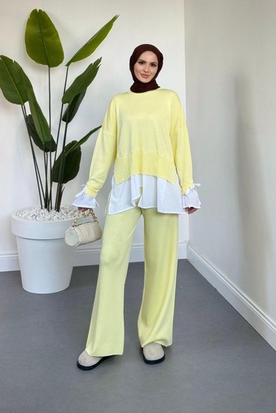 MERVEN AKYÜZ Senna Gömlekli Triko Takım Butter Yellow