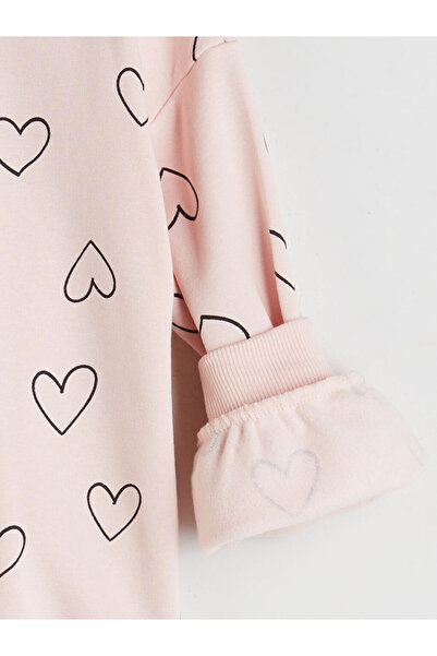 LC Waikiki Pembe Bisiklet Yaka Kalp Baskılı Kız Çocuk Sweatshirt