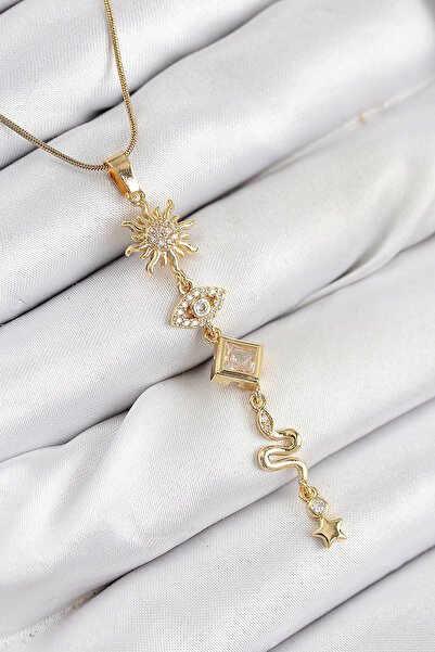Clariss 316L Çelik Zirkon Taşlı Güneş Ve Ay Enerji Model Gold Renk Kadın Kolye
