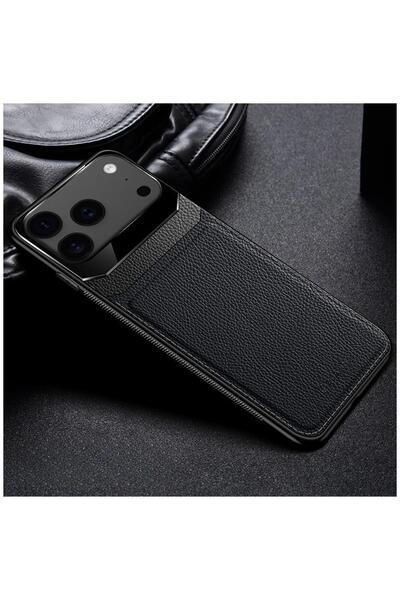 Zebana Apple iPhone 17 Pro Uyumlu Kılıf Lens Deri Kılıf Siyah