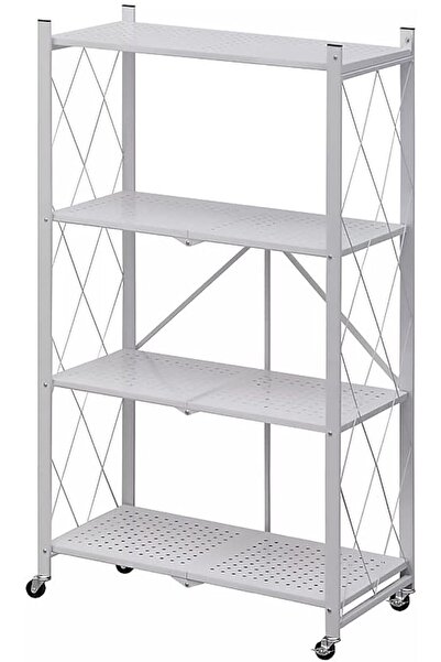 AGD وحدة رفوف معدنية، 4 طبقات، قابلة للطي مع عجلات، لون أبيض