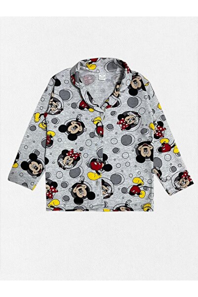 Fil Kids Girl's 100% Cotton Gray Mouse Patterned Shirt Collar Buttoned Pajama Set
