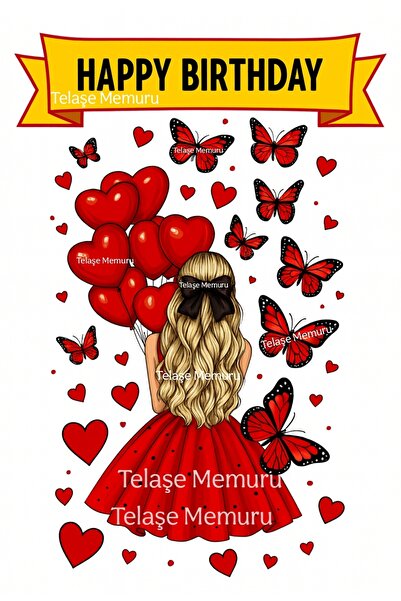 telaşe memuru Kelebek ve Kız Temalı Yenilebilir Pasta Resmi Baskısı - Yenileb...