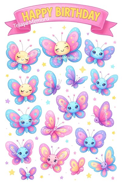telaşe memuru Butterfly and Happy Birthday Edible Cake Image Print - Edible P...